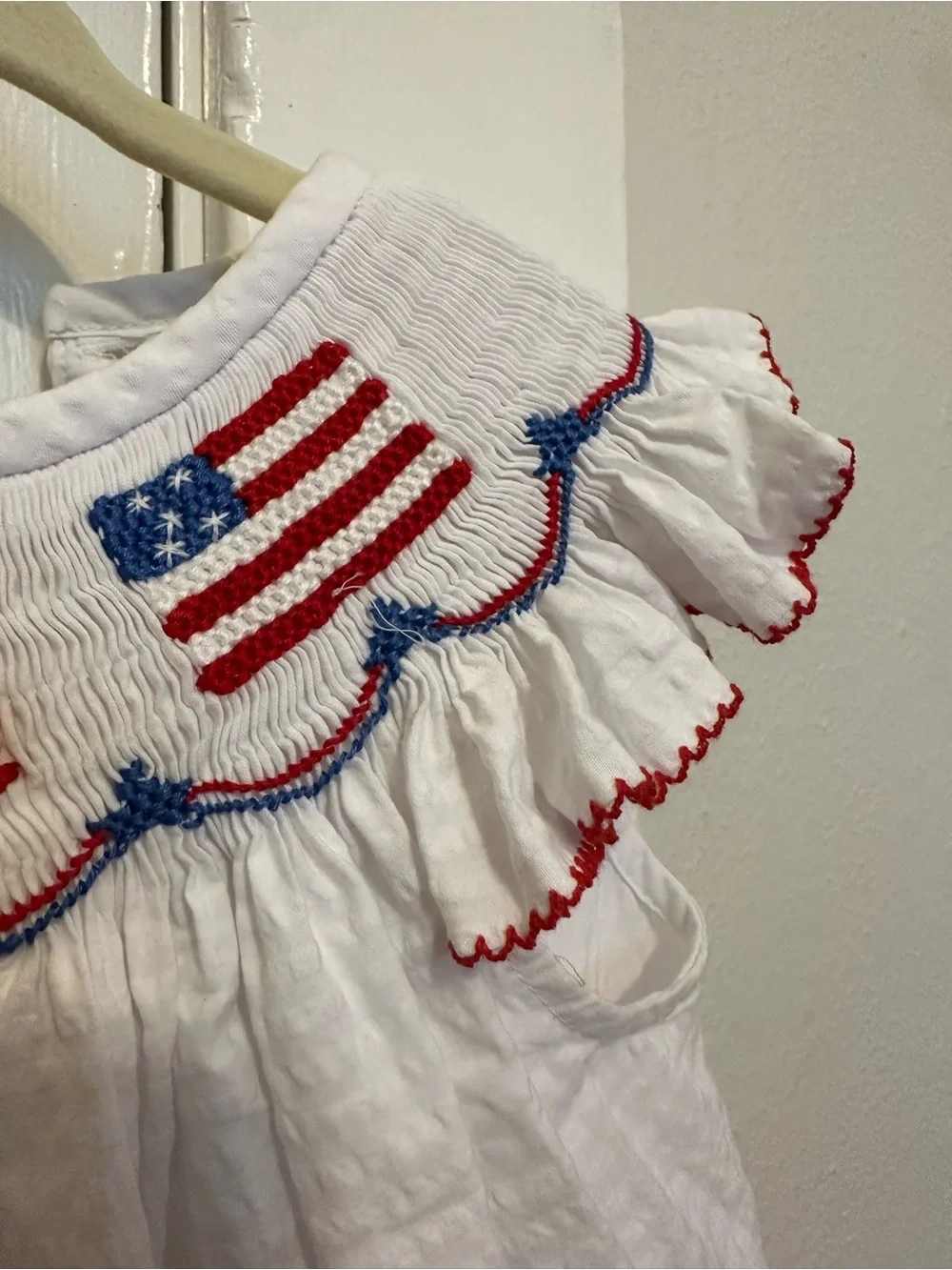 2T Smocked American Flag Patriotic Bishop Dress - red/white/blue